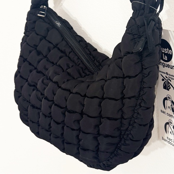 QUILTED Black Small Puffer Bag Shoulder Or Crossbody Adjustable New! - Picture 2 of 8